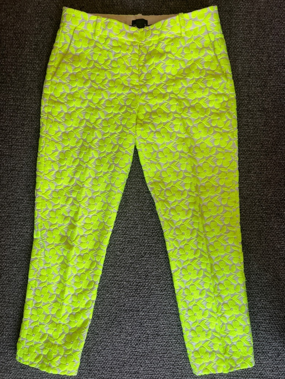 J. Crew Neon Yellow Cropped Floral Lace Pants